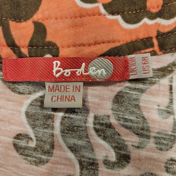 Boden SZ 6R Boho Orange Brown Paisley Shift Sleeveless Dress W/Ruffled Neckline - Picture 4 of 11